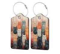 Nimbisense Cute Cat Print Leather Luggage Tags with Privacy Cover Name Id Label Identifiers Travel Bag Tags for Women Men