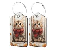 Nimbisense Fall Pumpkin Cat Print Leather Luggage Tags with Privacy Cover Name Id Label Identifiers Travel Bag Tags for Women Men