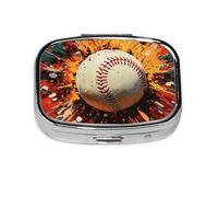 Nimbisense Fire Baseball Print Pill Box, Small Pill Organizer with 2 Compartments, Cute Portable Travel Metal Pill Case for Pocket Or Purse