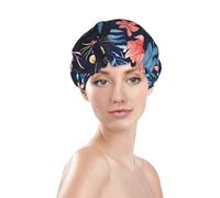 Nimbisense Floral Black Cats Print Shower Cap For Women, Reusable, Double Layers Waterproof Bathing Shower Hat With Soft Comfortable Peva Lining, For Long Hair And Braids