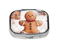 Nimbisense Gingerbread Christmas Print Pill Box, Small Pill Organizer with 2 Compartments, Cute Portable Travel Metal Pill Case for Pocket Or Purse
