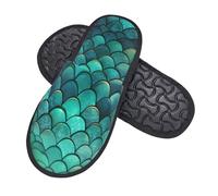 Nimbisense Green Mermaid Scales Print Spa Slippers For Women Men, Non-Slip Indoor Home Shoes For Bedroom Hotel Travel