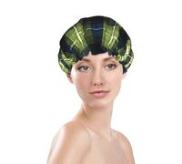 Nimbisense Greens Checkered Print Shower Cap For Women, Reusable, Double Layers Waterproof Bathing Shower Hat With Soft Comfortable Peva Lining, For Long Hair And Braids