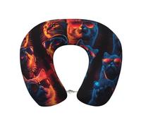 Nimbisense Neon Cat Print U Shaped Neck Pillow, Memory Foam Travel Pillow, Portable Headrest For Sleeping Rest Airplane Car Office Home