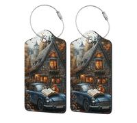 Nimbisense Reading Squirrels Print Leather Luggage Tags with Privacy Cover Name Id Label Identifiers Travel Bag Tags for Women Men