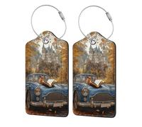 Nimbisense Reading Squirrels Print Leather Luggage Tags with Privacy Cover Name Id Label Identifiers Travel Bag Tags for Women Men