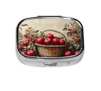 Nimbisense Red Apples Print Pill Box, Small Pill Organizer with 2 Compartments, Cute Portable Travel Metal Pill Case for Pocket Or Purse
