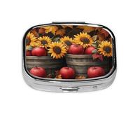 Nimbisense Red Apples Print Pill Box, Small Pill Organizer with 2 Compartments, Cute Portable Travel Metal Pill Case for Pocket Or Purse