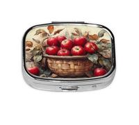 Nimbisense Red Apples Print Pill Box, Small Pill Organizer with 2 Compartments, Cute Portable Travel Metal Pill Case for Pocket Or Purse