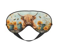 Nimbisense Sunflower Highland Cow Print Sleep Mask Breathable Soft Comfortable Eye Mask with Adjustable Strap for Travel Office Nap Shift Work