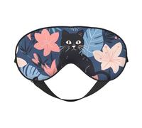 Nimbisense Tropical Plant Black Cat Print Sleep Mask Breathable Soft Comfortable Eye Mask with Adjustable Strap for Travel Office Nap Shift Work