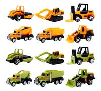 NimblusToy 12 Pcs Construction Vehicles, Tractor Farm Vehicle Set, Construction Toys Digger Dumper Bulldozer Truck Mini Truck Model Cars for Gift Green,Yellow