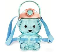NimblusToy Bear Water Bottle with Straw and Strap, 1000ML Cute Water Bottles, Portable Leakproof BPA-Free for School Sports Camping Picnic Hiking Travel for Girls Boys - Light Blue
