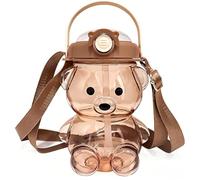 NimblusToy Bear Water Bottle with Straw and Strap, 1000ML Cute Water Bottles, Portable Leakproof BPA-Free for School Sports Camping Picnic Hiking Travel for Girls Boys - Brown