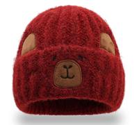NimblusToy Capybara Beanie Hat,Soft Knit Winter Hat,Capybara Pattern Embroidery Hats,Cartoon Stretchy Soft Knit Beanie with Thick Warm Lining Beanies for Kids Boys Girls Teenagers-A Red