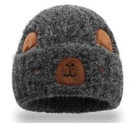NimblusToy Capybara Beanie Hat,Soft Knit Winter Hat,Capybara Pattern Embroidery Hats,Cartoon Stretchy Soft Knit Beanie with Thick Warm Lining Beanies for Kids Boys Girls Teenagers Grey