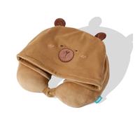 NimblusToy Capybara Snuggle Hood Travel Pillow,U-Shape Pillows,Neck Pillow with Hood and Button Clip,Cute Plush Animals Comfy Sleep and Play Companion for Camping, Sleeping