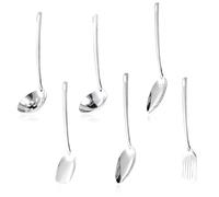 NimblusToy Cooking Utensils Set 6 PCS Stainless Steel Kitchen Utensils with Suspendable Handle Cooking Turners Set Kitchen Tools Include Wok Ladle,SloSlotted Spoon, Soup Ladle (Silver)