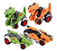 NimblusToy Dinosaur Transforming Car, 2 PCS Dinosaur Collision Transforming Toys, Transformation Car with Crash and Transform Feature, Dino Toy Gifts for Kids(Green+Orange)