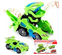 NimblusToy Dinosaur Transforming Car, Transforming Dinosaur Toys, Dino with Flashing Lights & Sound, Electric Automatic Transforming Car, Dino Toy Gifts for Green