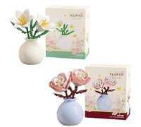 NimblusToy Flower Building Blocks Set, 2PCS Building Blocks Plant Lily and Peony - Brick Flower Set (Including Ceramic Vase), Flower Blocks, Delicate Desk Decorations, Birthday Gift for Girls Boys