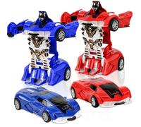 NimblusToy Transforming Robot Car, 2 PCS Collision Transforming Cars, Transform Toys, 2 in 1 Robot Car Toy 360°Rotating, Educational Robots Toy, Birthday Gift (Red and Blue)