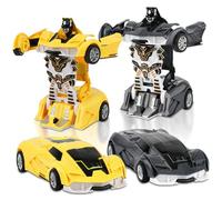 NimblusToy Transforming Robot Car, 2 PCS Collision Transforming Toys, Transform Cars, 2 in 1 Robot Car Toy 360°Rotating, Educational Robots Toy, Birthday Gift (Yellow+Grey)