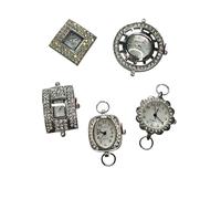 NIMI 5 Piece Rhinestone Shiny Elegant Watch Face Set for Beading and Jewelry Making (Silver)