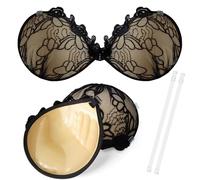 Nimiah Lace Padded Sticky Bra - 1.1" Thick Push up Invisible Adhesive Bra Reusable for Strapless Backless Dress A-D Cups Black