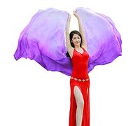Nimiman Women 100% Real Silk Belly Dance Veils Dancing Hand Scarves Gradual Color Adult Size (Purple Gradient)
