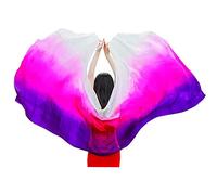 Nimiman Women 100% Real Silk Belly Dance Veils Dancing Hand Scarves Gradual Color Adult Size, White Rose Purple, One Size