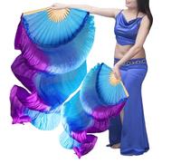 Nimiman Women Chinese Silk Belly Dance Fan Veils Vertical Gradient Color Turquoise Blue Purple (1.5m)