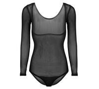 Nimiman Women's Belly Dance Bodysuit with Long Sleeves Mesh Sheer Leotard Tops, Black, One Size