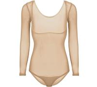 Nimiman Women's Belly Dance Bodysuit with Long Sleeves Mesh Sheer Leotard Tops, Nude, One Size