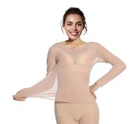 Nimiman Women's Belly Dance Bodysuit with Long Sleeves Mesh Sheer Leotard Tops, Nude Top, One Size