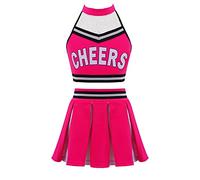 Nimiya Girls Kids 2 Piece Cheer Leader Musical Uniform Costume Halloween Party Dance Cheerleading Cosplay Outfit D#Hot Pink 11-12 Years