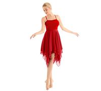 Nimiya Lyrical Women's Dance Dress Chiffon Ballet Dance Costume Modern Asymmetric Flowy Dress Skirts Leotard Red L