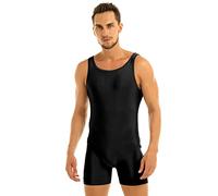 Nimiya Men's Stretchy One Piece Sleeveless Unitard Romper Gymnastic Sport Bodysuit Boy Leg Bikini Leotard Black L