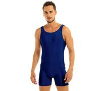 Nimiya Men's Stretchy One Piece Sleeveless Unitard Romper Gymnastic Sport Bodysuit Boy Leg Bikini Leotard Navy Blue M