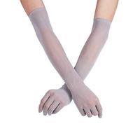 Nimiya Women's Sheer Ultra-thin Mesh Mittens Opera Length Stretchy Full Finger Long Gloves Grey One Size