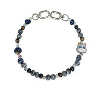 NIMMY Friends Big Eye Cute Pet Silver Shaded Cat Mobile Phone Chain Bag Charm Ceramic Bracelet Grey -N-XDY-SL-023