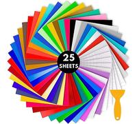 NimNik 25 Pack A4 Size - 23 Assorted Colours, Silver, White Vinyl Sheets + 2 Transfer Tape for Vinyl Cutter Machine, Vinyl for Cricut, Silhouette, Cameo