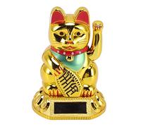 Nimomo Chinese Lucky Cat, Fortune Waving Cat Decoration, Lucky Cat Waving Arm, Solar Light Induction Statue, Figurine for Ornaments for Home and Car (Gold)