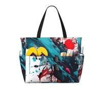 NImongt Abstract Paint Splashes Print Beach Travel Bag Foldable Tote For Vacation Outdoor Picnic Camping Daily Commute