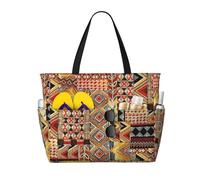 NImongt African Textile Patchwork Print Beach Travel Bag Foldable Tote For Vacation Outdoor Picnic Camping Daily Commute