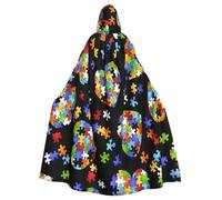 NImongt Autism Awareness Puzzle Pieces Heart Print Halloween Hooded Comfortable Cloak Adult Fulllength For Medieval Cosplay Costumes