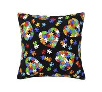 NImongt Autism Awareness Puzzle Pieces Heart Print Practical Throw Pillow Covers Decor All-Season Square Pillowcases Bed Living Room