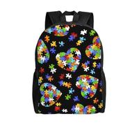 NImongt Autism Awareness Puzzle Pieces Heart Print Unisex Double Shoulder Backpack Lightweight Travel Rucksack Business Weekend Work