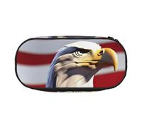 NImongt Bald Eagle with American Flag Print Stylish Pencil Bag Pen Case School Supplies Makeup Storage Travel Office Class Use