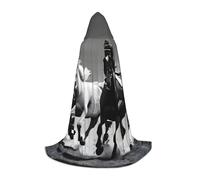 NImongt Black And White Horses Running Print Teens Kids And Adults Hooded Cloak Wizard Gothic Robe Carnival Halloween Cosplay